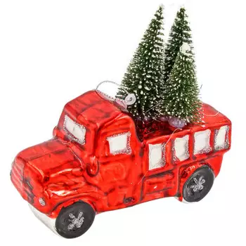 Украшение елочное Европа в виде автомобиля 12*5*8см красный стекло a003