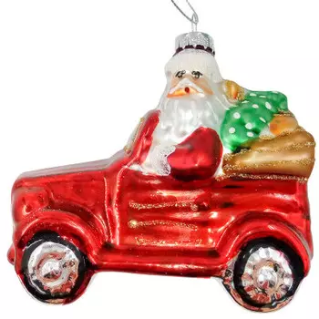 Украшение елочное Европа в виде деда мороза на автомобиле красный 9.7 x5.1 x9.5 см стекло lqb2103171