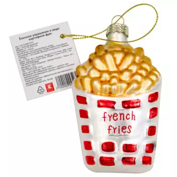 Украшение елочное Европа в виде картофеля фри 5, 7*3, 3*8.5 см золотой/красный стекло us-candy015