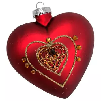 Украшение елочное европа в виде сердца 8x9x3см красный стекло sybl-5