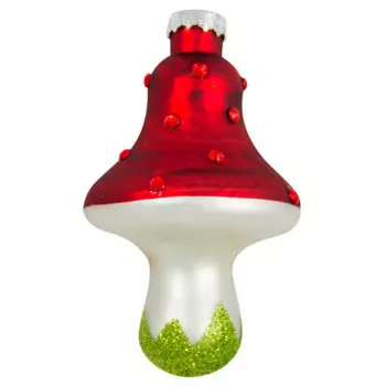 Украшение елочное гриб 3.8*3.8*9см красный/серебряный sy19875