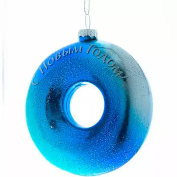 Украшение новогоднее магик тайм пончик голубой стекло 8*8*2 см 87390