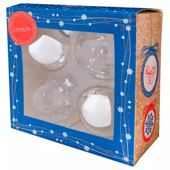 Украшение новогоднее магик тайм шар серебро с прозрачным стекло 4 шт 6 x6x6см 81921