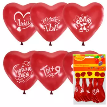 Упаковка с хедером х-62 10"/25см сердце декоратор (шелк) ассорти красное 5 шт