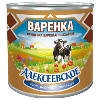 Варенка. Сгущенка вареная с сахаром Алексеевское, 370г ж/б