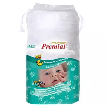 Ватные диски Premial 40 шт овальные детские