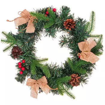 Венок новогодний с красными ягодами d30 см 161-202