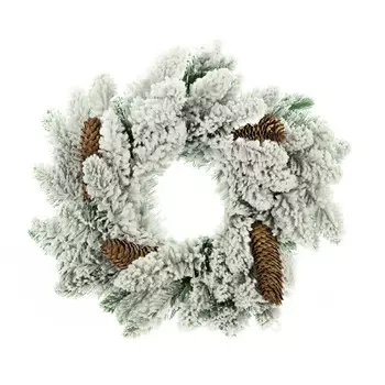 Венок соник d50см заснеженный с шишками ws02