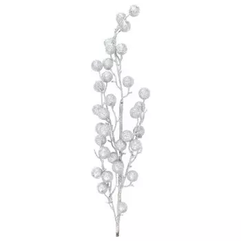 Ветка декоративная там-там блестящие шарики 68 х10 х3мм белый eyk2-p04