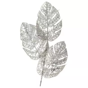 Ветка декоративная там-там тропические листья 73 х23 х1см серебро eyk20312