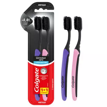 Зубная щетка Colgate Шелковые Нити с древесным углем (черная) для здоровья десен мягкая промоупаковк