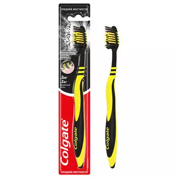 Зубная щетка Colgate Зиг Заг с древесным углем многофукциональная, средней жесткости