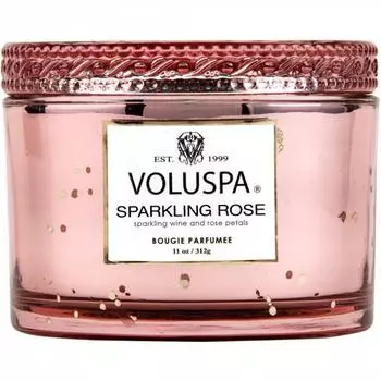 Аромасвеча Voluspa Игристое Розе, смородина, лепестки роз в стеклянном подсвечнике с крышкой