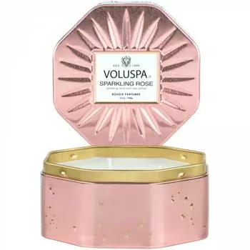 Аромасвеча Voluspa Игристое Розе, смородина, лепестки роз в восьмиугольной банке, 3 фитиля