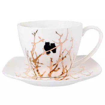 Чашка с блюдцем Elen Dekor Золотые совушки