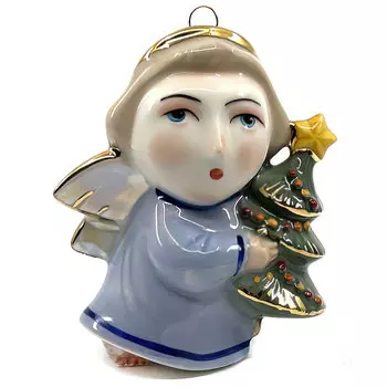 Елочная игрушка Фарфоровая мануфактура Ангел с елочкой