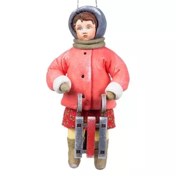 Елочная игрушка Московская Игрушка Ретро. Дина с санками