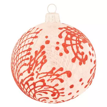 Елочная игрушка шар EleGifts Красно-белые узоры