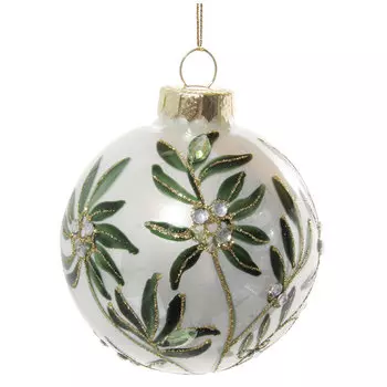 Елочное украшение Shishi Шар, белый с зеленым