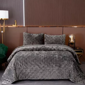 Комплект декоративного текстиля Sofi de Marko Алира: покрывало 240х260 с наволочками 50х70см, Темно-серый