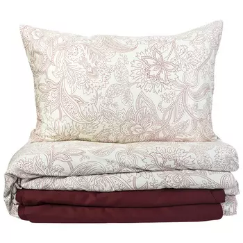 Комплект постельного белья 1,5-спальный Lameirinho 300TC, цвет бежевый с бордовым