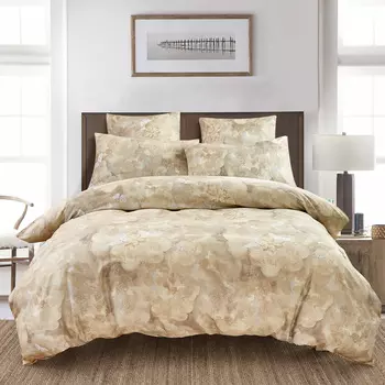 Комплект постельного белья 1,5-спальный Pappel Watercolor, цветы на бежевом