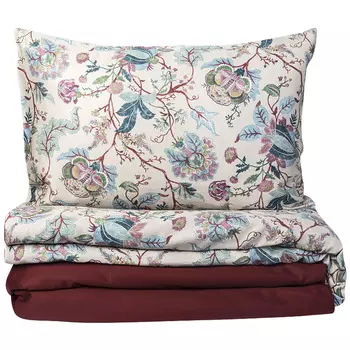 Комплект постельного белья 1,5-спальный Lameirinho 300TC, бежевый с цветочным узором