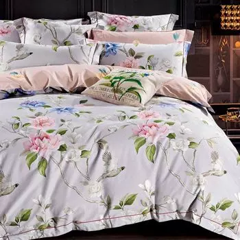 Комплект постельного белья 1,5-спальный Anabella Asabella, цветы на сером