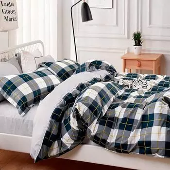 Комплект постельного белья 1,5-спальный Anabella Asabella, клетка темно-синяя со светло-серым