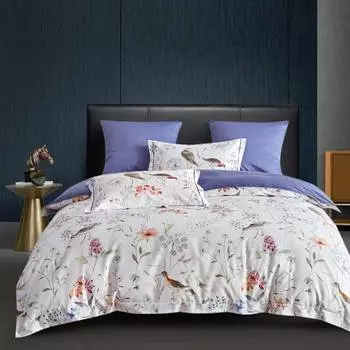 Комплект постельного белья евро Anabella Asabella кулики на белом, простыня сиреневая