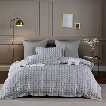 Комплект постельного белья евро Anabella Asabella, узор на светло-сером, простыня светло-серая