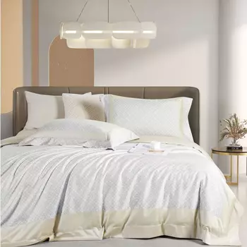 Комплект постельного белья евро Anabella Asabella узор на бежевом, простыня светло-бежевая