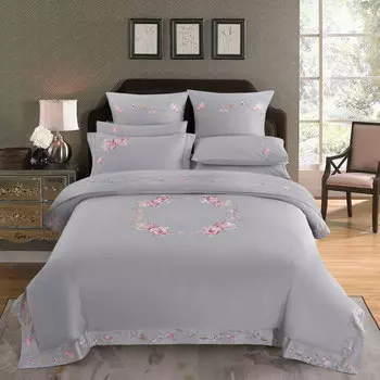 Комплект постельного белья евро Anabella Asabella, розы на сером (вышивка)