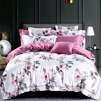 Комплект постельного белья евро Anabella Asabella, цвет молочный, простыня брусничная