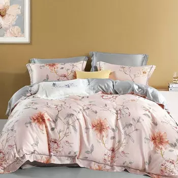 Комплект постельного белья евро Anabella Asabella, цветы на жемчужно-розовом