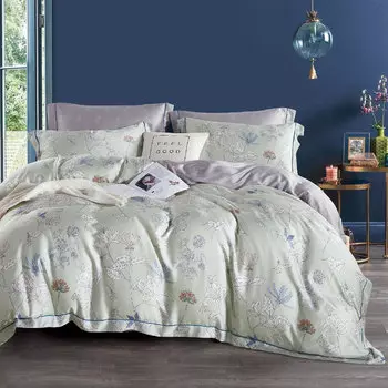 Комплект постельного белья евро Anabella Asabella, фисташковый с серой простыней