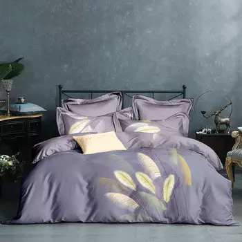 Комплект постельного белья евро Anabella Asabella, колоски на светло-сиреневом