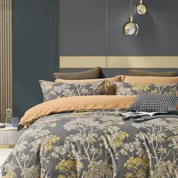 Комплект постельного белья евро Anabella Asabella, растения на сером