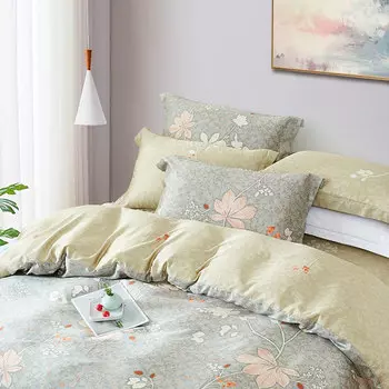 Комплект постельного белья евро Anabella Asabella, листья на светло-сером