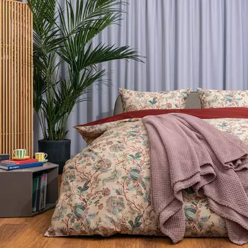 Комплект постельного белья евро Lameirinho 300TC, бежевый с цветочным узором