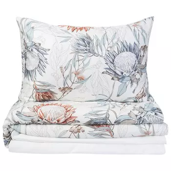 Комплект постельного белья евро Lameirinho 300TC, цвет бежевый с цветочным узором