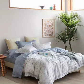 Комплект постельного белья семейный Pappel, белый с голубым