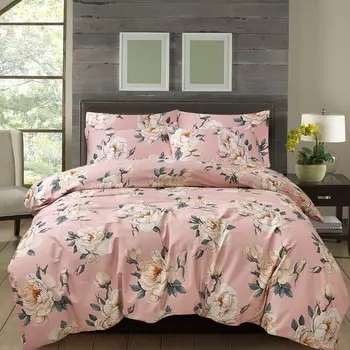 Комплект постельного белья семейный Pappel 7 предметов, розовый