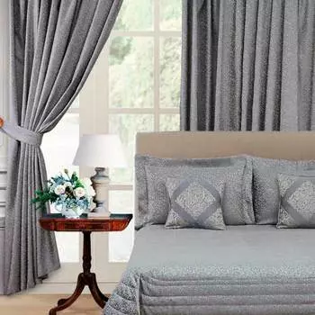 Комплект штор с подхватами Anabella Asabella 2шт, цвет серебристо-серый с узором