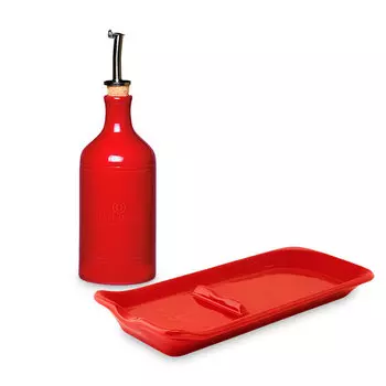 Набор: бутылка для масла и подставка Emile Henry, гранат