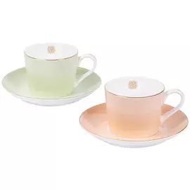 Набор чашек с блюдцами Top Art Studio Империал 250мл, 2 шт Оливковый &amp; Карамельный