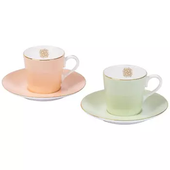 Набор кофейных чашек 90мл с блюдцами Top Art Studio Империал 2шт, Оливковый &amp; Карамельный