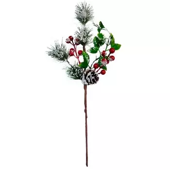 Новогоднее украшение Magic Time Снежная ветка с сосновой шишкой