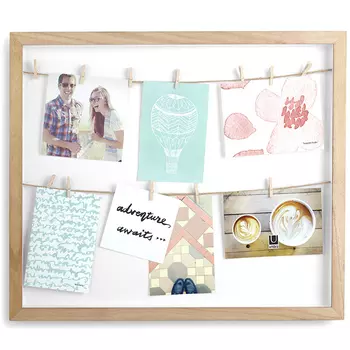 Панно с зажимами для 12 фотографий Clothesline натуральное дерево