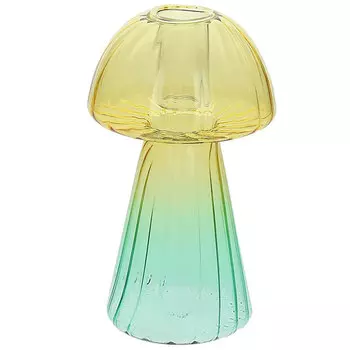 Подсвечник Andrea Fontebasso Glass Design Mushroom 15см, желтый с зеленым